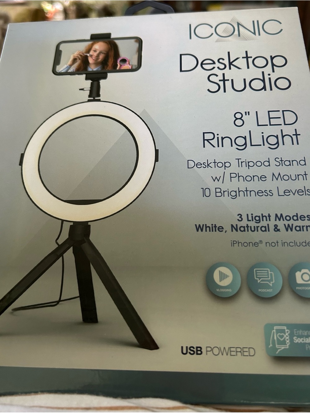 ICONIC 8" LED Ring Light with Phone Mount - Black & White
